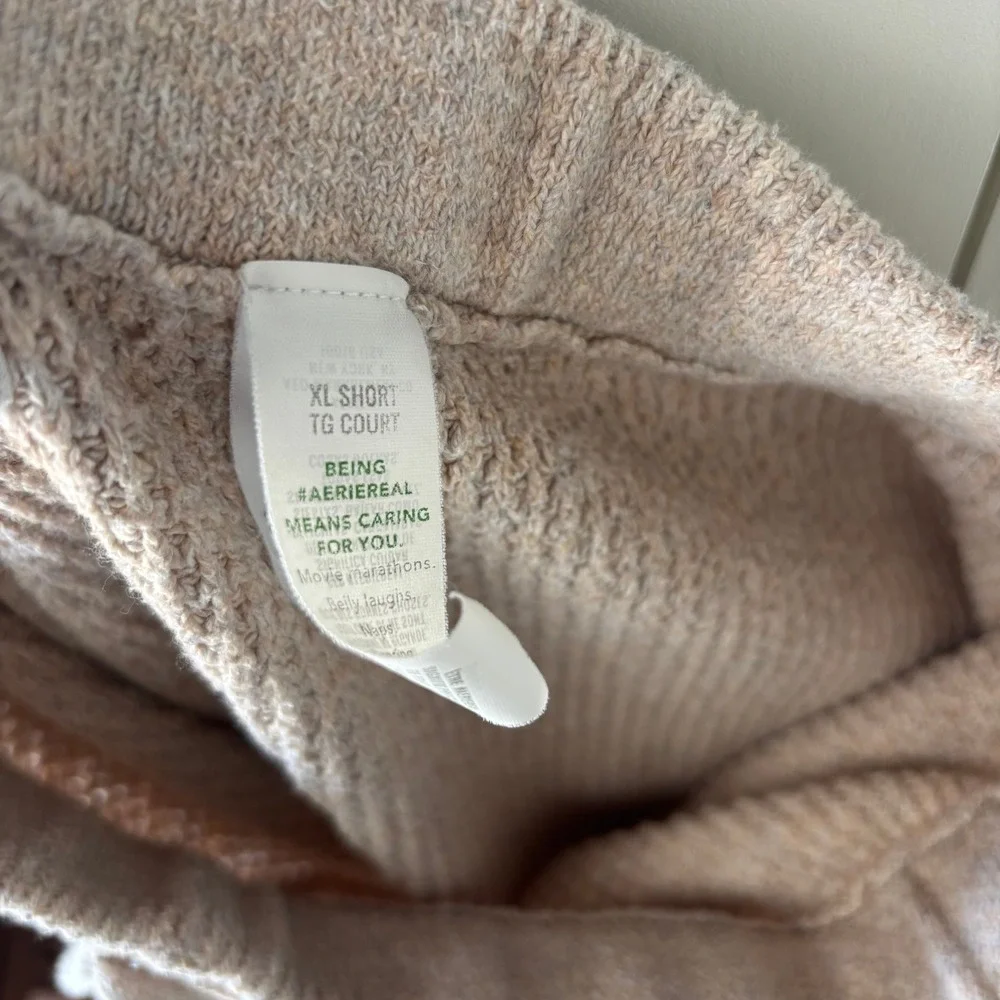 Aerie Cozy Thermal Waffle Knit Lounge Set sweater & wide leg pants L/XL short - Picture 9 of 10
